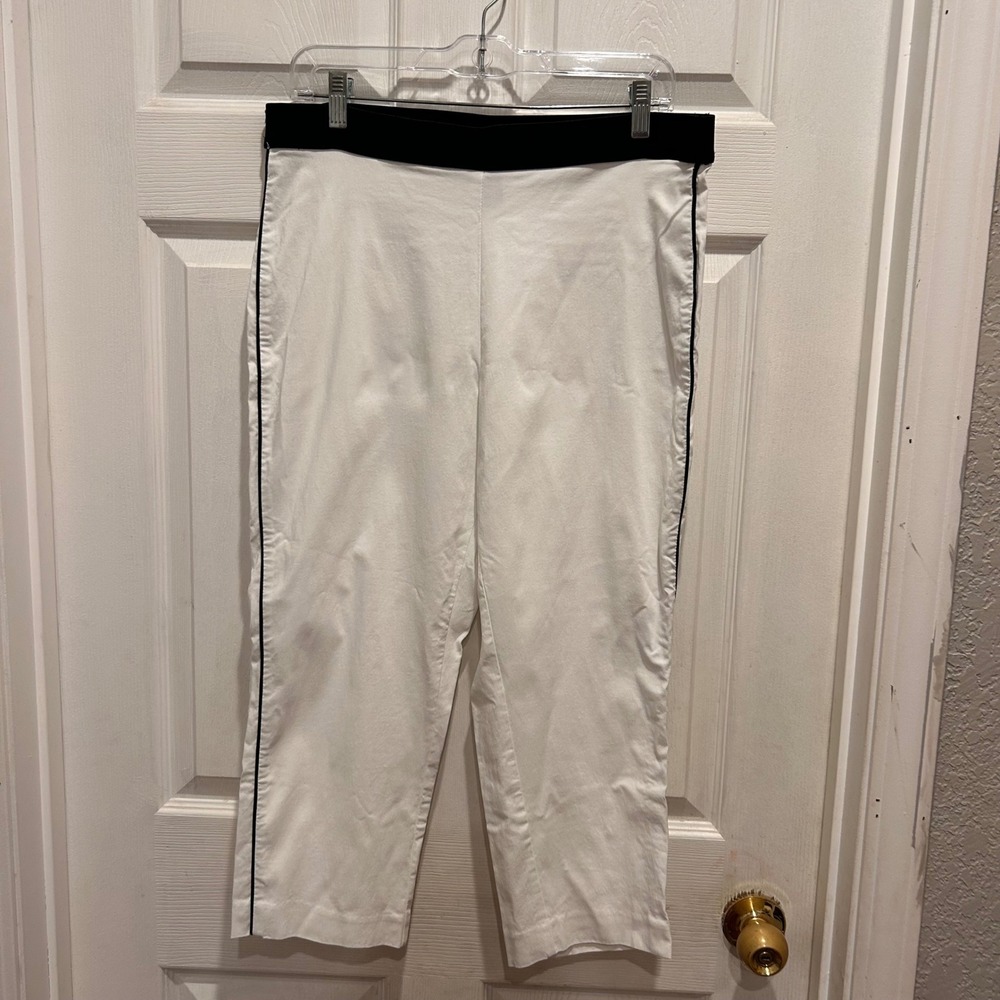 Style & Co White Ankle Pants Women's Large Black Tuxedo Stripe Party Club
